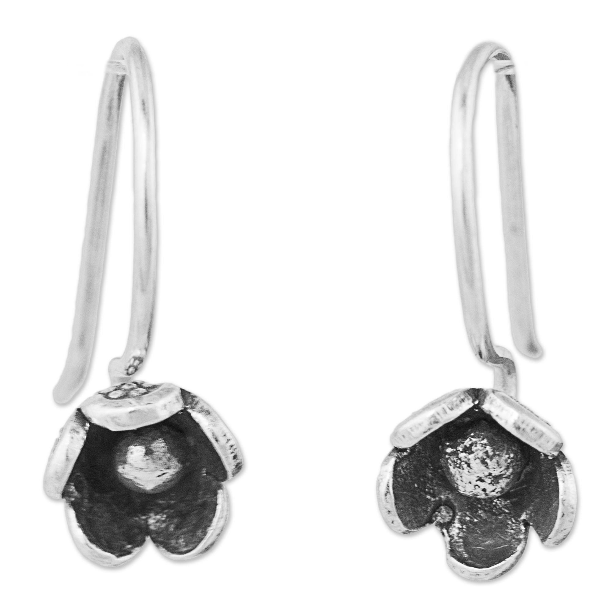 Karen Hill Tribe Silver Drop Earrings From Thailand Daisy Bud Karen Hill Tribe Silver Drop Earrings From Thailand Daisy Bud