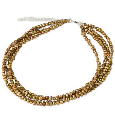 Cultured freshwater pearl strand necklace, 'Golden Brown Nuggets' - Thai Four-Strand Cultured Pearl Necklace in Golden Brown