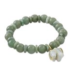 Jade beaded stretch bracelet, 'Jade Elephant' - Jade Beaded Bracelet Handmade in Thailand with Elephant