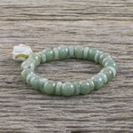 Jade beaded stretch bracelet, 'Jade Elephant' - Jade Beaded Bracelet Handmade in Thailand with Elephant