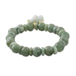 Jade beaded stretch bracelet, 'Jade Elephant' - Jade Beaded Bracelet Handmade in Thailand with Elephant