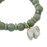 Jade beaded stretch bracelet, 'Jade Elephant' - Jade Beaded Bracelet Handmade in Thailand with Elephant