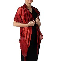 Rayon blend scarf, 'Evolving Lipstick' - Rayon and Silk Blend Scarf in Claret Red from Thailand