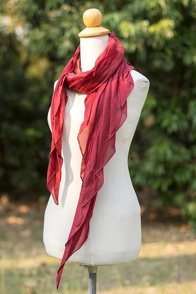 Silk scarf, 'Evolving Lipstick' - Silk Scarf in Claret Red from Thailand