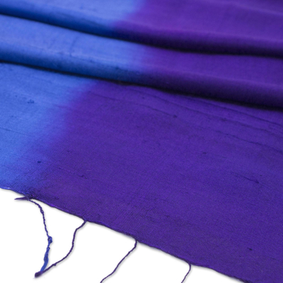 Silk scarf, 'Spring Shimmer' - Hand Woven Silk Scarf in Purple and Blue from Thailand