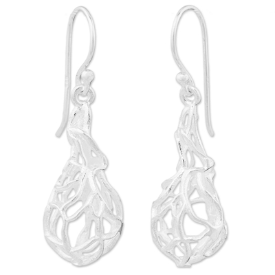Sterling silver dangle earrings, 'Nature's Nest' - Sterling Silver Dangle Earrings Net Design from Thailand