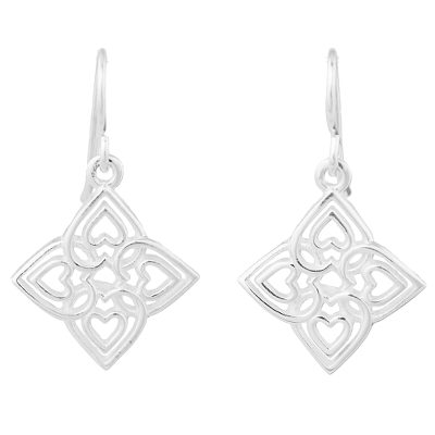 Sterling silver dangle earrings, 'Family Hearts' - Sterling Silver Heart Shaped Dangle Earrings from Thailand