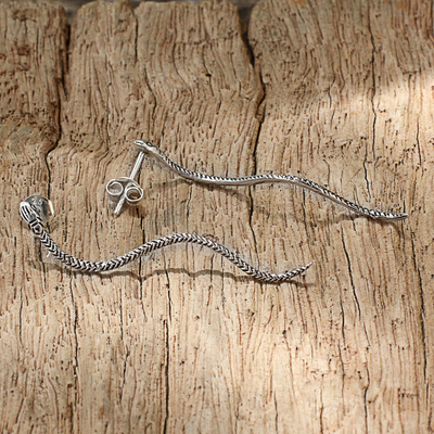Sterling silver drop earrings, 'Winding Snakes' - Sterling Silver Snake Drop Earrings from Thailand