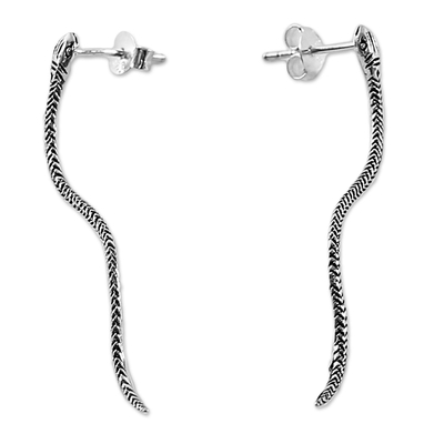 Sterling silver drop earrings, 'Winding Snakes' - Sterling Silver Snake Drop Earrings from Thailand