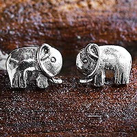 Sterling silver stud earrings, 'Little Elephants' - Sterling Silver Stud Earrings Elephant Shape from Thailand
