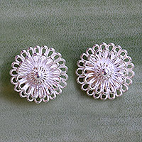 Sterling silver stud earrings, 'Zinnia Flowers' - Hand Made Sterling Silver Stud Earrings Floral Thailand