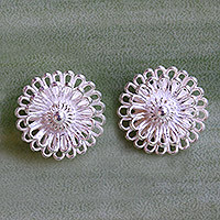 Sterling silver stud earrings, 'Zinnia Flowers' - Hand Made Sterling Silver Stud Earrings Floral Thailand