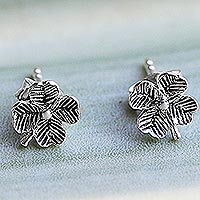 Sterling silver stud earrings, 'Little Clovers' - Sterling Silver Stud Earrings Flower Shape from Thailand