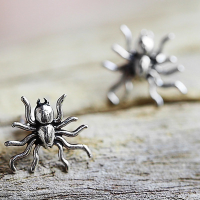 Sterling silver stud earrings, 'Little Sun Spiders' - Sterling Silver Stud Earrings Spider Shape from Thailand