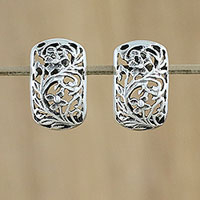 Sterling silver drop earrings, 'Floral World'