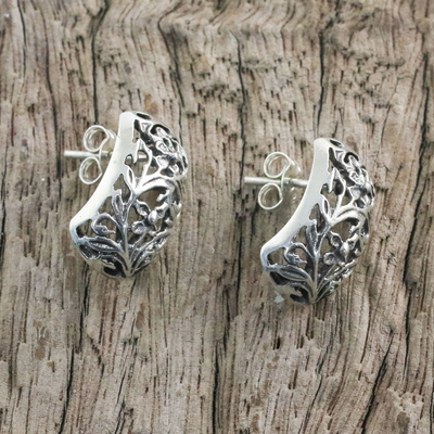 Sterling silver drop earrings, 'Floral World' - Sterling Silver Floral Drop Earrings from Thailand