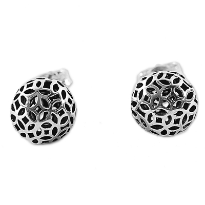 Hand Made Sterling Silver Stud Earrings Round from Thailand