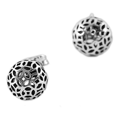 Sterling silver stud earrings, 'Bursting Stars' - Hand Made Sterling Silver Stud Earrings Round from Thailand