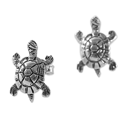 Sterling Silver Button Earrings Turtle Shape from Thailand - Little ...