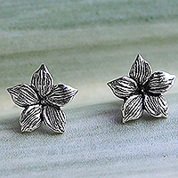 Sterling silver stud earrings, 'Jasmine Blossoms' - Sterling Silver Stud Earrings Floral Shape from Thailand