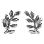 Sterling silver button earrings, 'Peaceful Leaves' - Sterling Silver Leaf Button Earrings from Thailand