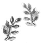 Sterling silver button earrings, 'Peaceful Leaves' - Sterling Silver Leaf Button Earrings from Thailand
