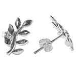 Sterling silver button earrings, 'Peaceful Leaves' - Sterling Silver Leaf Button Earrings from Thailand