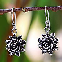 Sterling silver dangle earrings, 'Tiny Roses' - Sterling Silver Dangle Earrings Flower Shape from Thailand