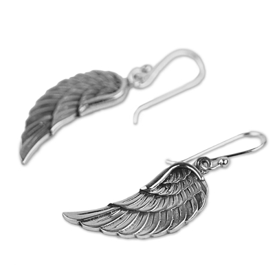 Sterling silver dangle earrings, 'Loving Wings' - Sterling Silver Wing Dangle Earrings from Thailand