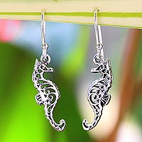 Sterling silver dangle earrings, 'Seahorse Couple' - Sterling Silver Dangle Earrings Seahorse Shape from Thailand