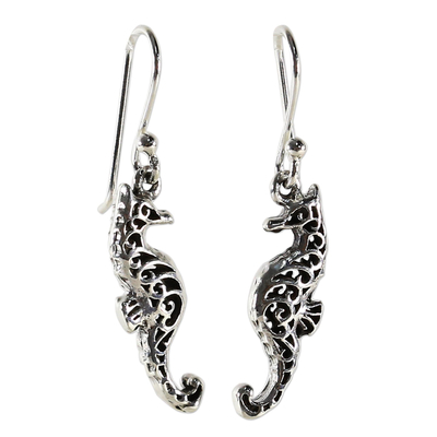 Sterling Silver Dangle Earrings Seahorse Shape from Thailand