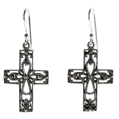 Sterling Silver Dangle Earrings Cross Shape from Thailand - Thai ...