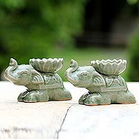 Ceramic incense holders, 'Polite Elephants' (pair)