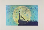 'Under the Moonlight II' - Buddhist Nature Theme Thai Woodcut Print