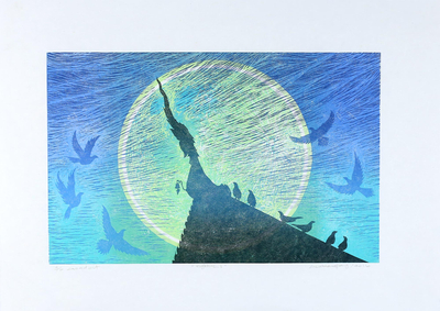 'Nighttime I' - Signed Blue Moonlight Print from Thailand