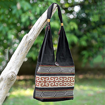 100% Cotton Shoulder Bag Black and Brick from Thailand - Color of the ...