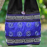 Cotton and silk blend shoulder tote bag, Summer Indigo