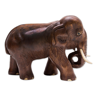 Wood sculpture, 'Charming Little Elephant' - Hand Carved Wood Elephant Sculpture from Thailand