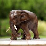 Wood sculpture, 'Relaxed Little Elephant' - Hand Made Wood Elephant Sculpture from Thailand