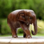 Wood sculpture, 'Relaxed Little Elephant' - Hand Made Wood Elephant Sculpture from Thailand