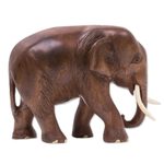 Wood sculpture, 'Relaxed Little Elephant' - Hand Made Wood Elephant Sculpture from Thailand
