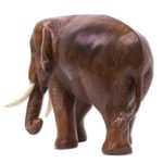 Wood sculpture, 'Relaxed Little Elephant' - Hand Made Wood Elephant Sculpture from Thailand