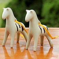 Handmade Thai Celadon Ceramic Horse Ornaments (Pair),'Poised Pony'