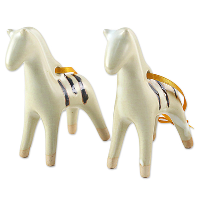 Handmade Thai Celadon Ceramic Horse Ornaments (Pair)
