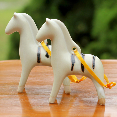 Celadon ceramic ornaments, 'Poised Pony' (pair) - Handmade Thai Celadon Ceramic Horse Ornaments (Pair)