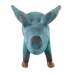 Ceramic figurine, 'Blue Flying Pig' - Ceramic Figurine of a Winged Blue Pig from Thailand