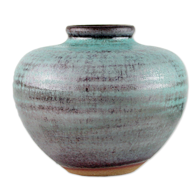 Ceramic bud vase, 'Seaward Sand' - Round Hand Crafted Watertight Ceramic Bud Vase from Thailand