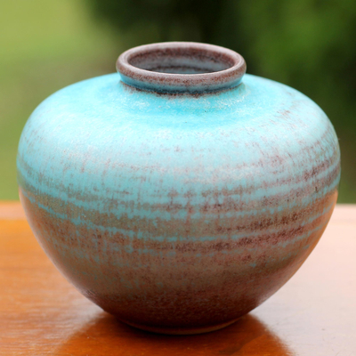 florero de cerámica - Jarrón redondo de cerámica hermético hecho a mano de Tailandia