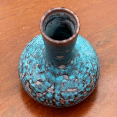Celadon ceramic bud vase, 'Coral Cluster' - Hand Crafted Turquoise Thai Celadon Ceramic Bud Vase