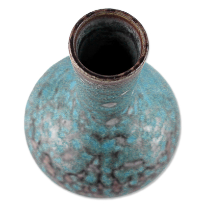 Celadon ceramic bud vase, 'Coral Cluster' - Hand Crafted Turquoise Thai Celadon Ceramic Bud Vase